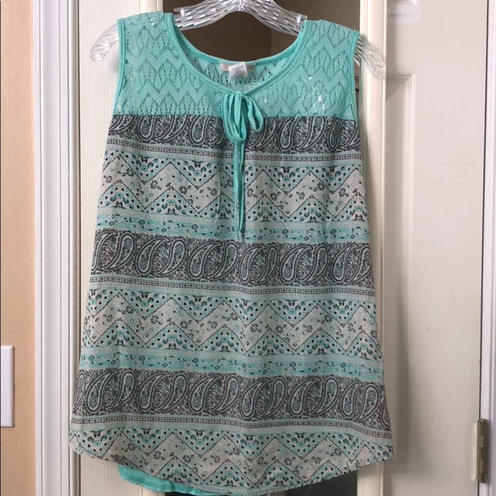 Mint green, White, and Black Top
